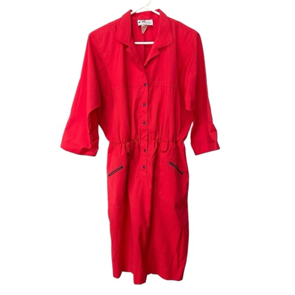 Willi of California 12 Red Midi Dress Elastic Waist Pockets Vintage Americana 80